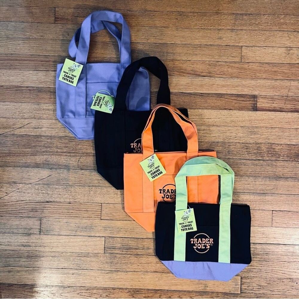 Trader Joe Halloween Mini Canvas Tote Bag Limited Edition Set of 4 Brand New!